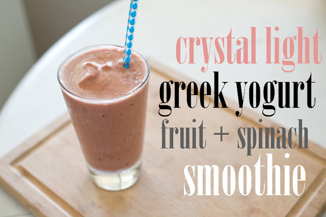 Easy and delicious Crystal Light, non-fat Greek yogurt, fruit and spinach smoothie