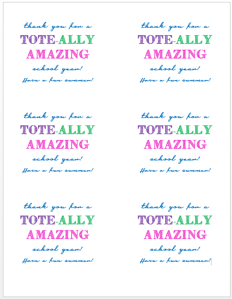 Tote Ally Amazing Teacher Appreciation Gift Tags