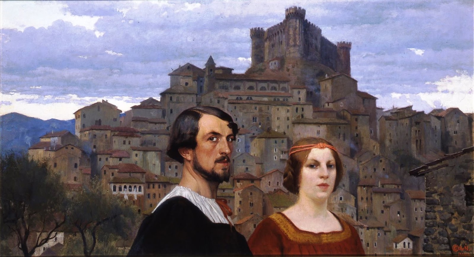 Edward Okun Autoportrait avec sa Femme devant Anticoli Corrado 