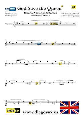 Tubescore Sheet Music God Save the Queen Easy Version for Clarinet British Nathional Anthem 