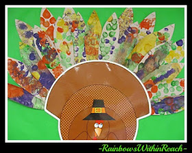photo of: Turkey Feather Thanksgiving Bulletin Board at PreK+K Sharing