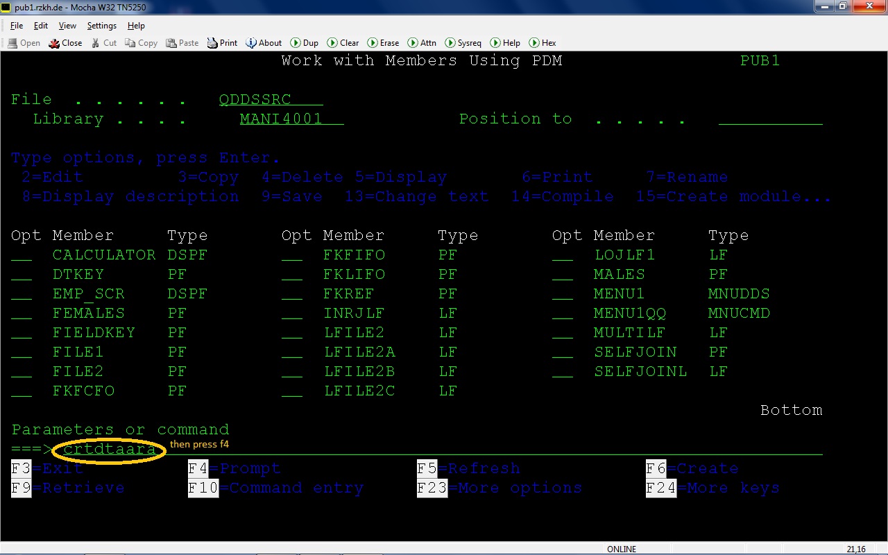 AS/400 DATA AREA IN AS/400