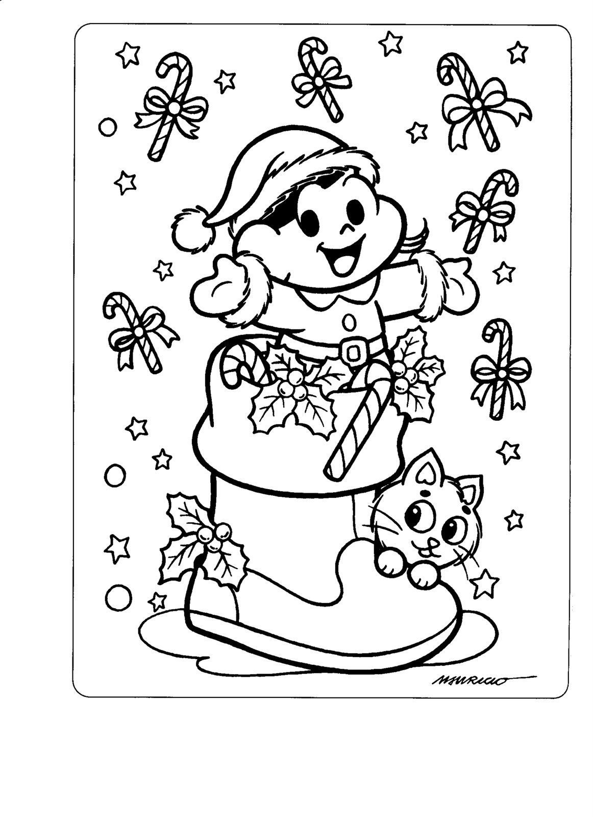 Desenho Natal a turma da Mônica para pintar - Desenhos Para Colorir