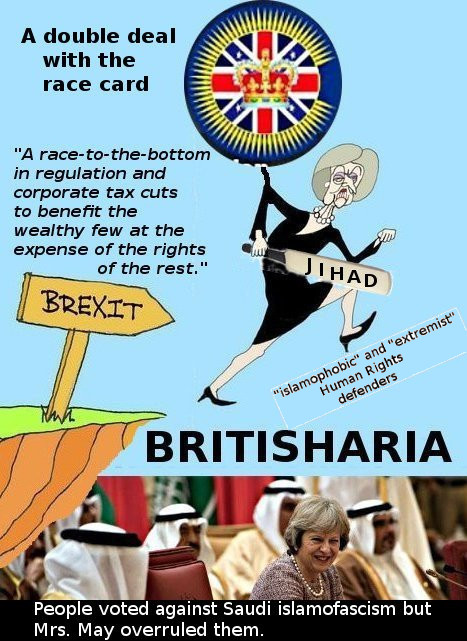 Mrs May and BBC digging a racist "British" sharia caliphate under the Brexit cliff
