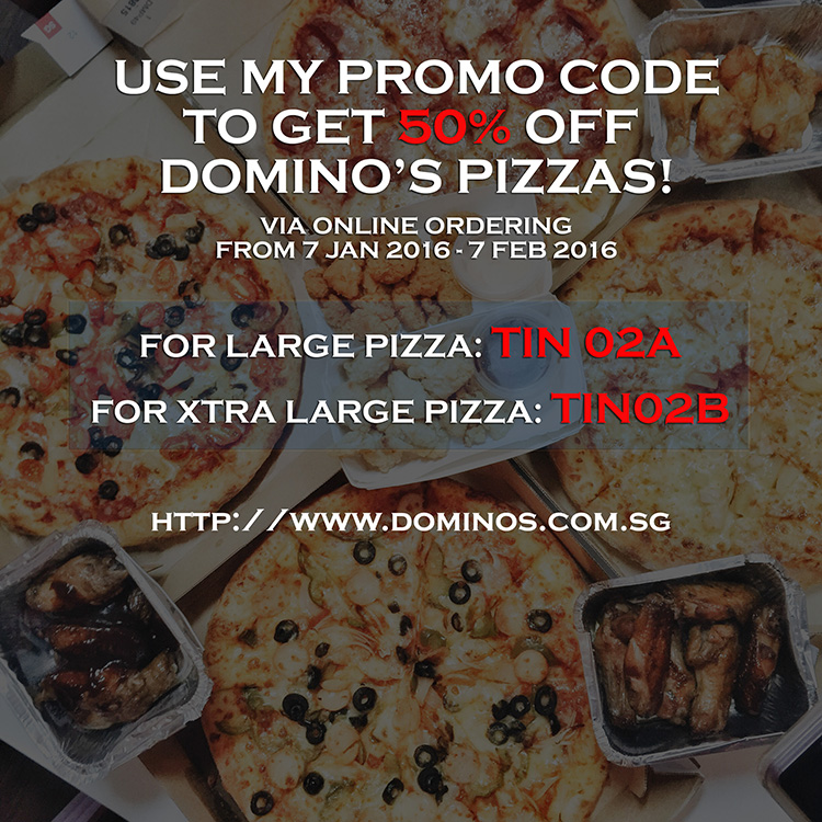 Domino's Pizza 50 Discount From 7 Jan 2016 to 7 Feb 2016! Promo Code