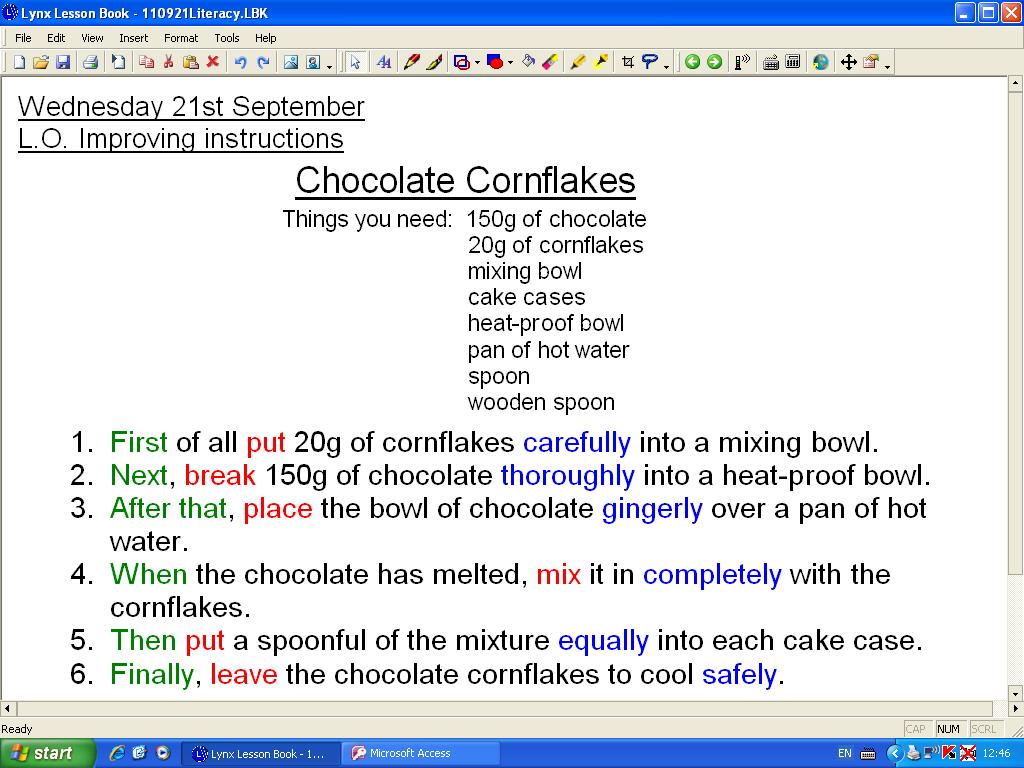 Mr Howe's Class Literacy improving a set of instructions