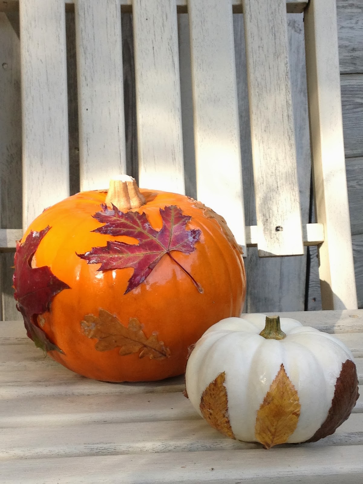 Me and my shadow Decorating pumpkins with leaves