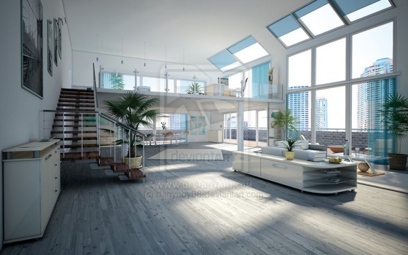 loft living space interior design