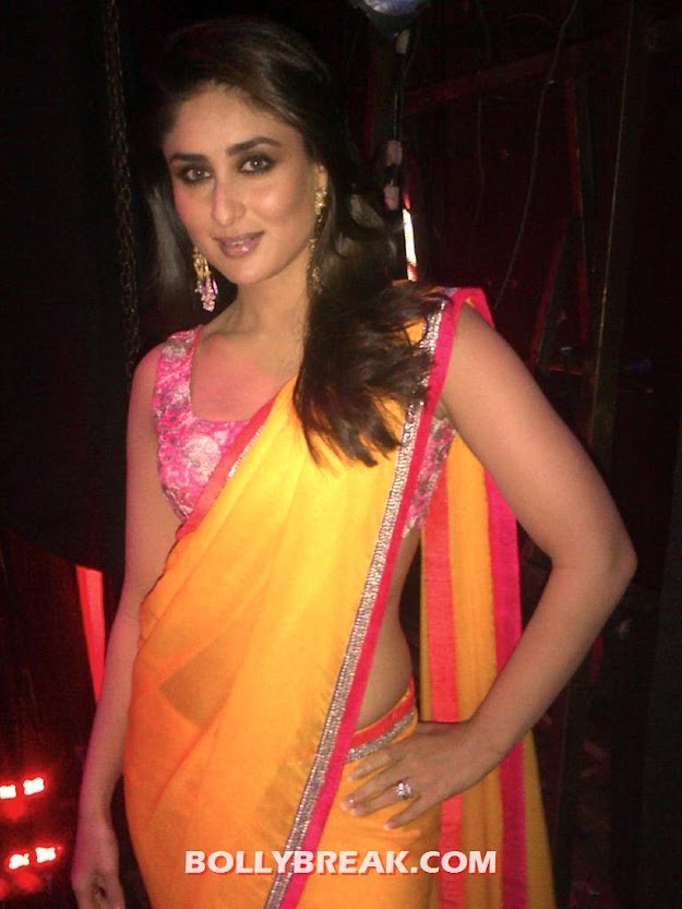 Kareena Kapoor hot - Kareena Kapoor in Orange Saree at Indian Idol 6