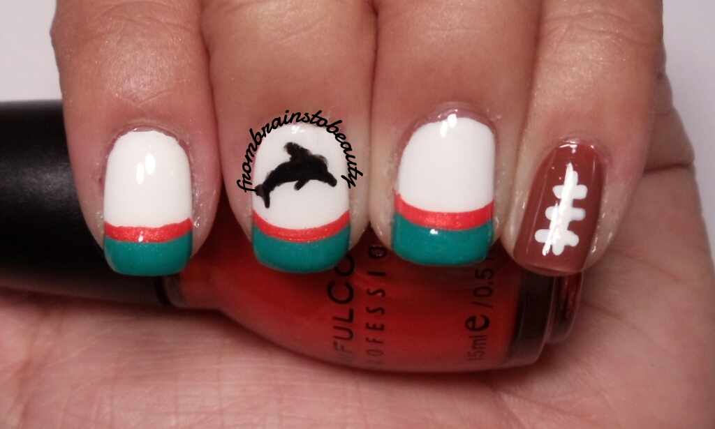 From Brains To Beauty ♥Nail Tutorial Miami Dolphins vs. Tampa Bay Buccaneers Nail Tutorial♥