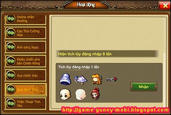Game Gunny Mobi Quà cho nhân vật Nữ