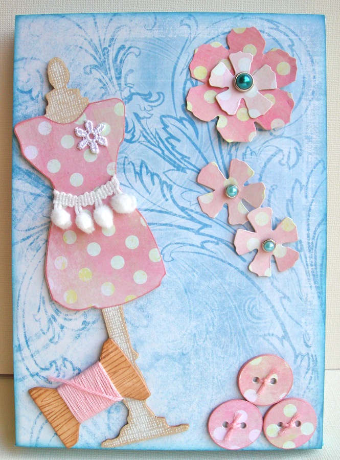 A little bit of shiny Dress Form Canvas using Tim Holtz Die Sewing Room