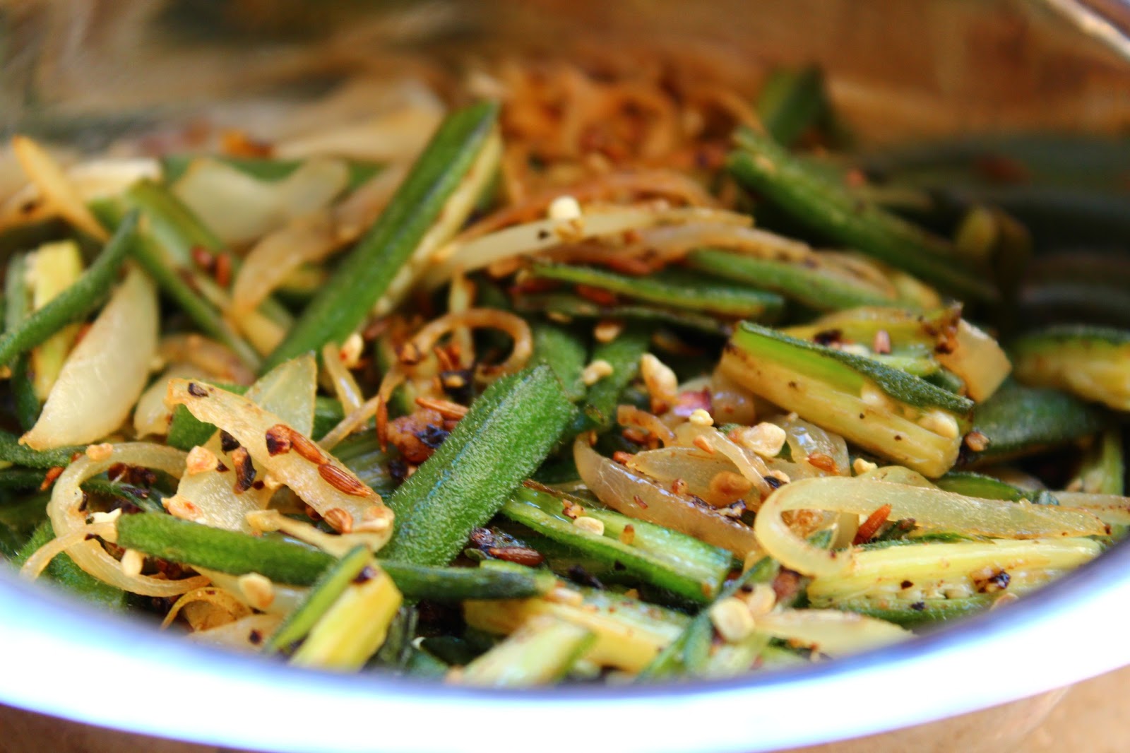 The Noisy Kitchen Okra Pepper fry Vendakkai fry