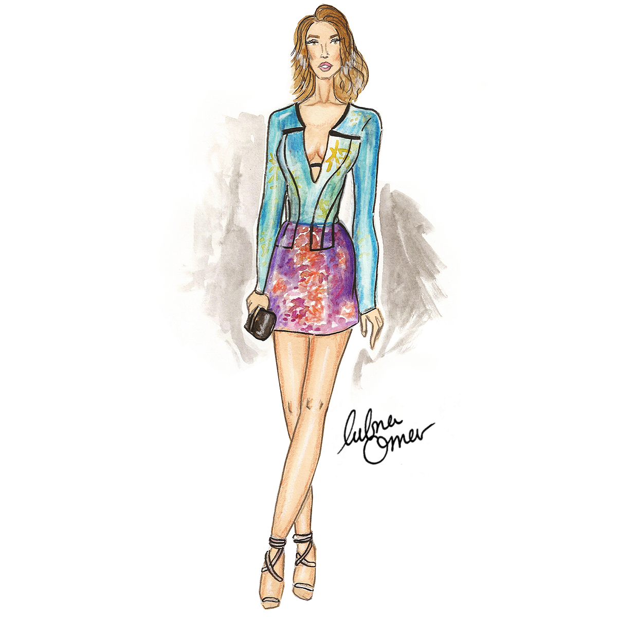 Rosie Huntington-Whiteley in Burberry illustration by Lubna Omar