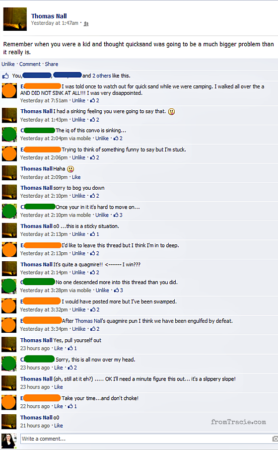 Facebook conversation about quicksand