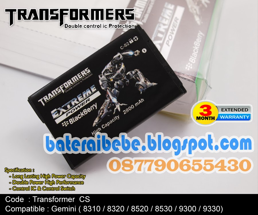 Baterai Blackberry Double Power CS2 Transformer gemini kepler curve