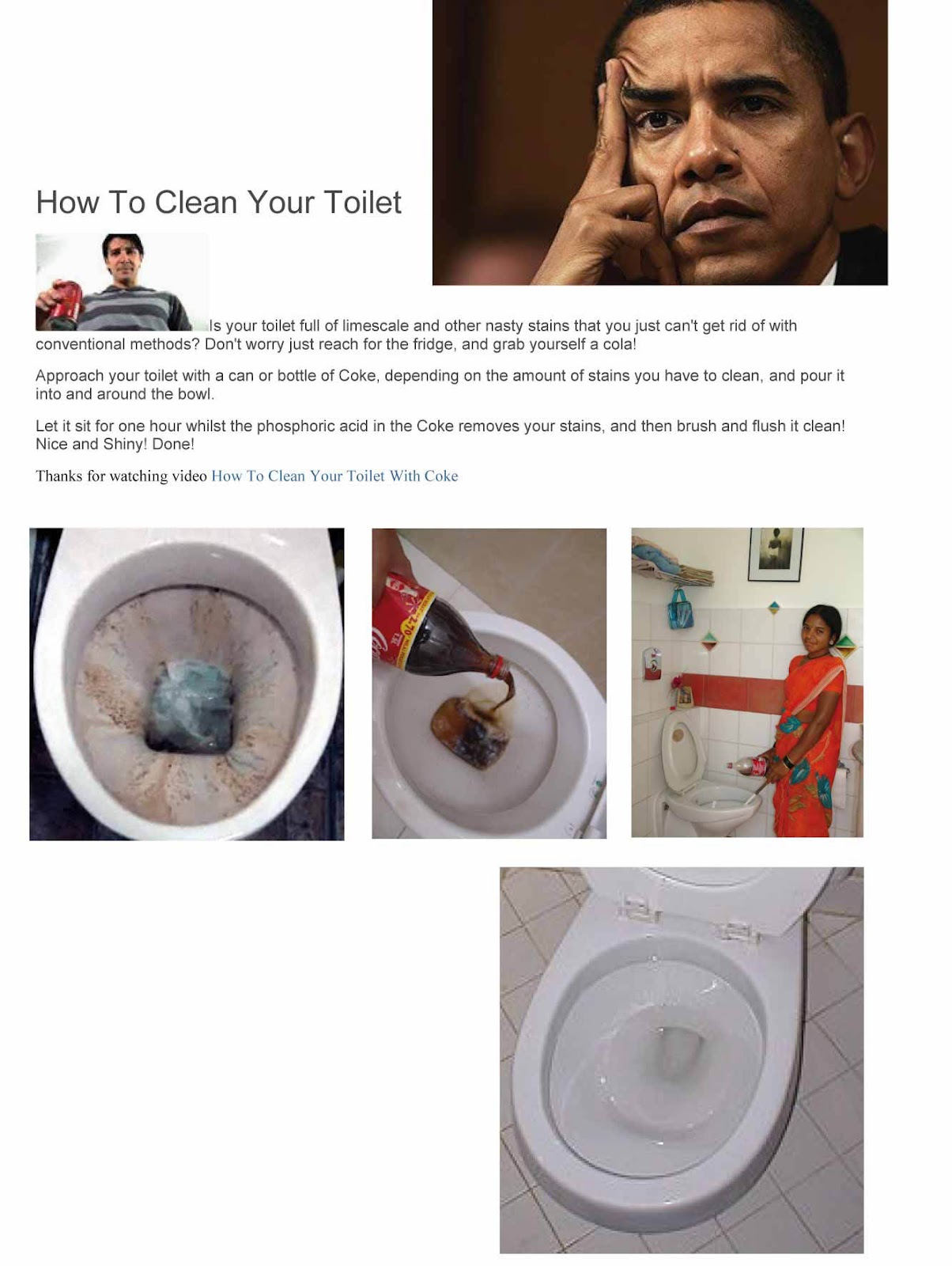 How to Clean your a Toilet with Coca Cola Health Care World Informative & Entertaining