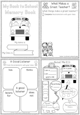 Image Back to School Memory Book Worksheets and a Freebie