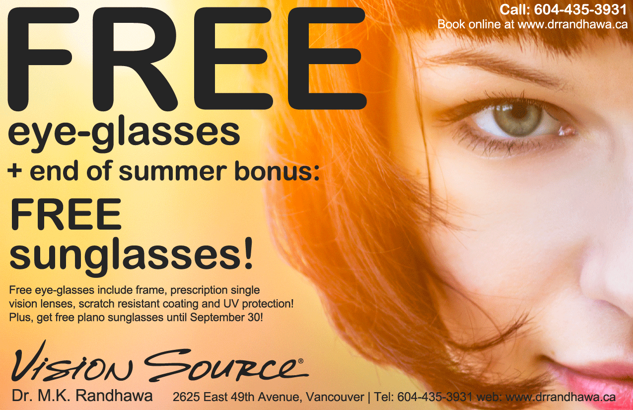 Free eyeglasses with your eye exam in Vancouver, BC the only everyday