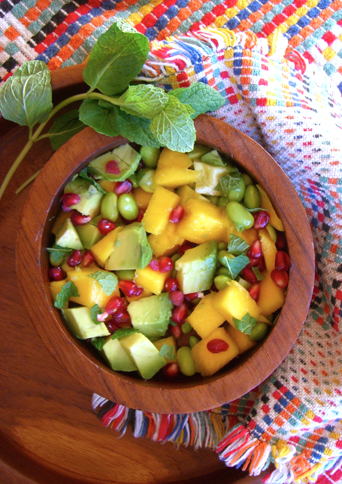 Chocolate + Chard AVOCADO, EDAMAME, MANGO + POMEGRANATE SALAD