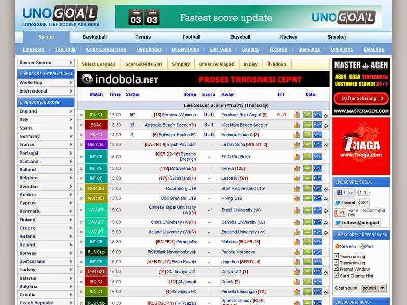 Unogoal livescore real time