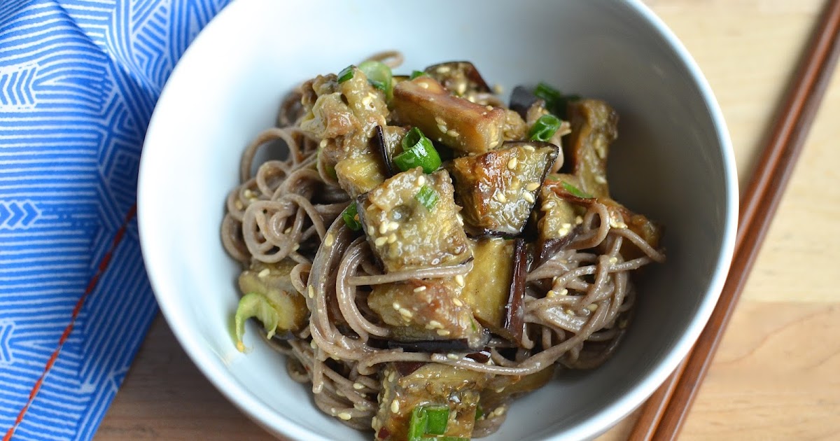 Playing with Flour Soba noodles and roasted eggplant in miso dressing