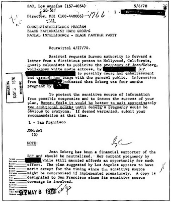 FBI document outlining smudge campaign against Jean Seberg black panther party member