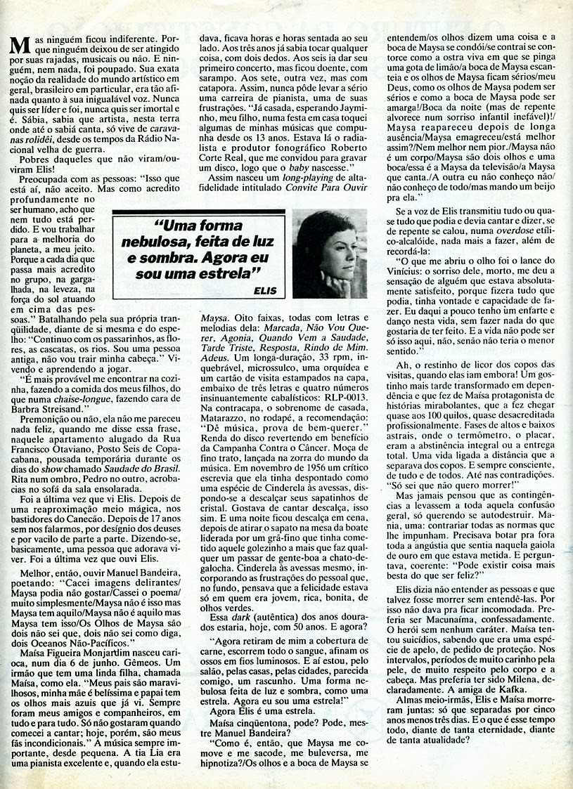 Maysa Monjardim Oficial: Imprensa: 5 anos sem Elis, 10 anos sem Maysa -  Revista Manchete, 1987