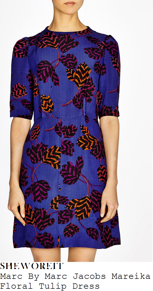 caroline-flack-purple-leaf-tulip-print-dress-x-factor