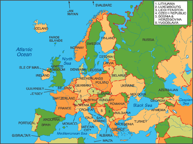 world map europe asia. Map of Europe Countries