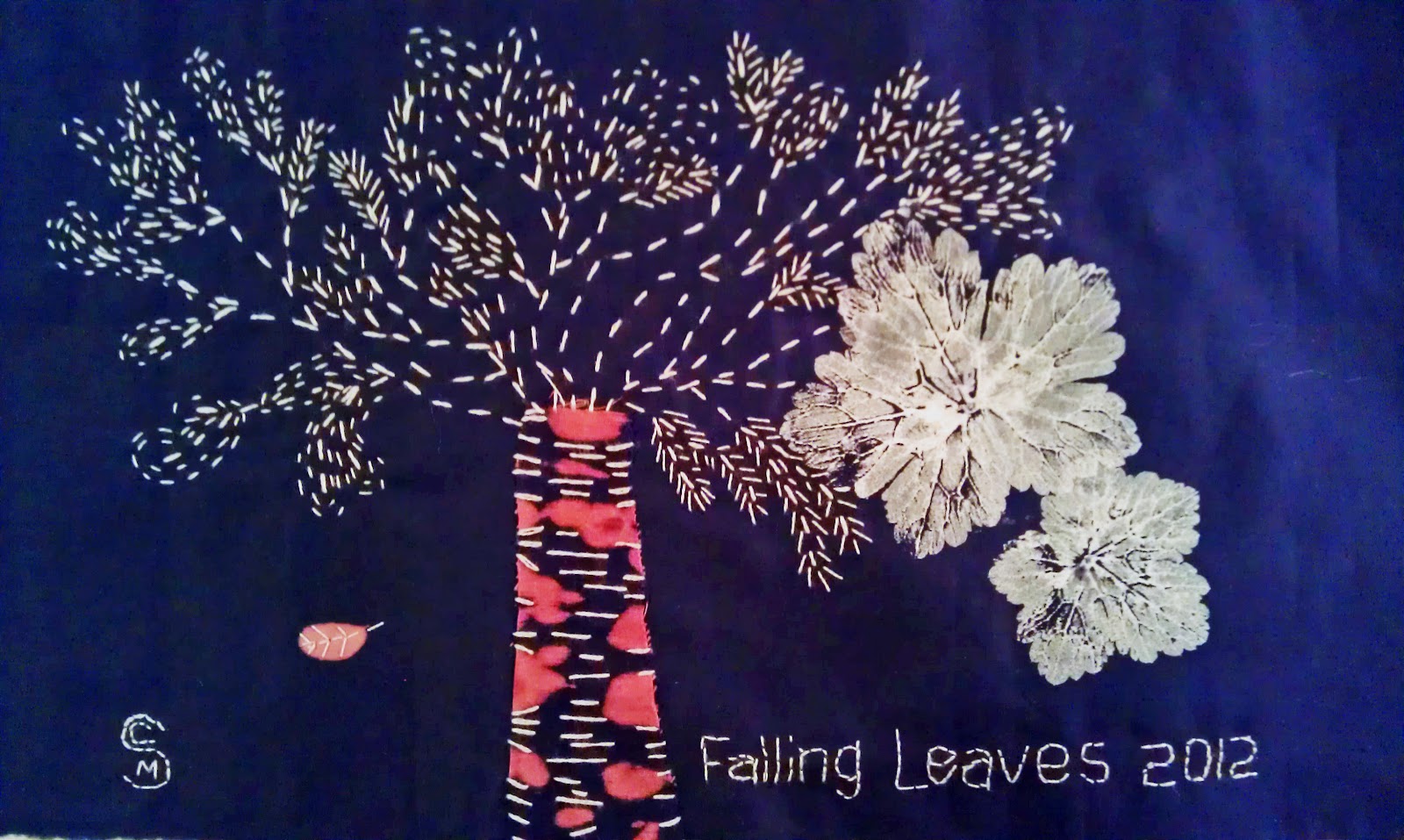 Stitchclothcolour Leaf printing and a little hand stitching.