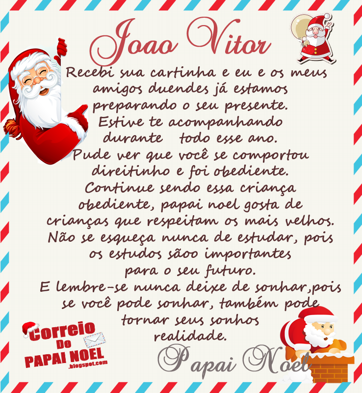 Mensagem Do Papai Noel Para Meu Filho Grátis Correio do Papai Noel: Cartas do Papai Noel