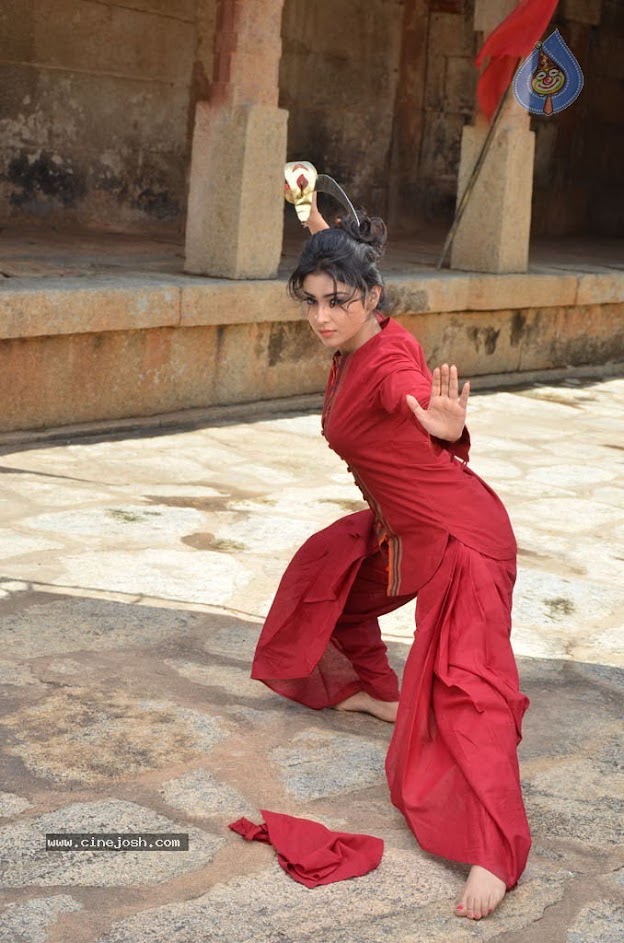 Shriya Saran doing fighting stances in red outfit from chandra - (4) -  Shriya Saran red outfit photo from Chandra