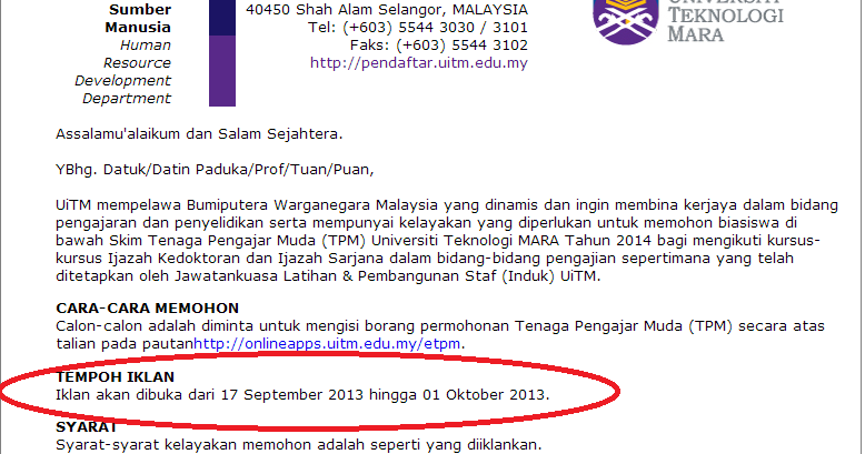 Tenaga Pengajar Muda Uitm 2019