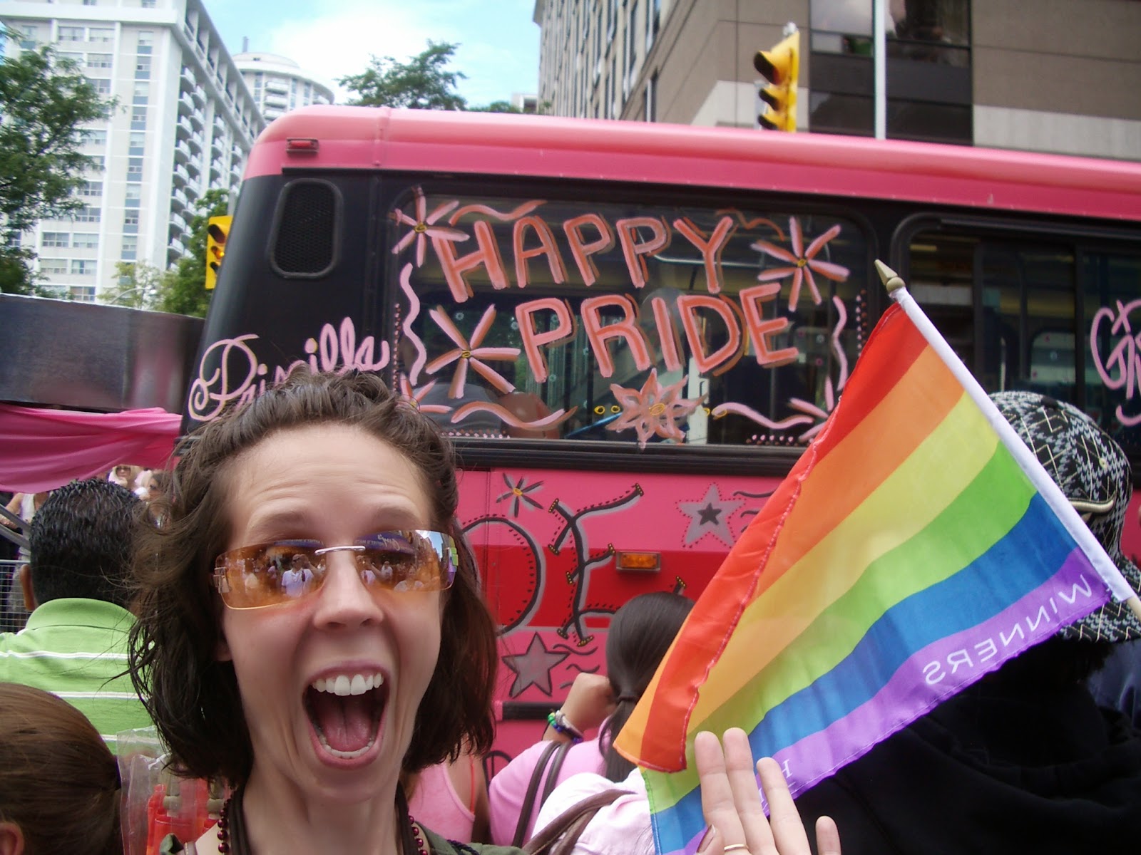 Pride Toronto Celebration along Church Street in Toronto, Ontario, Canada, Family, Children, rainbows, fashion, style, culture, gay, lesbian, flag, Melanie_Ps, The Purple Scarf, Parade, Yonge