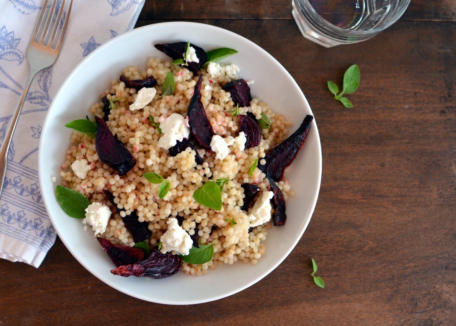 Apricosa Israeli Couscous Salad with Beets, Chevre, and Herbs