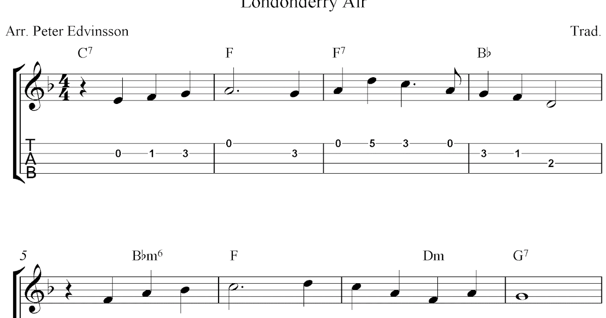 Londonderry Air (Danny Boy), free ukulele tablature sheet music
