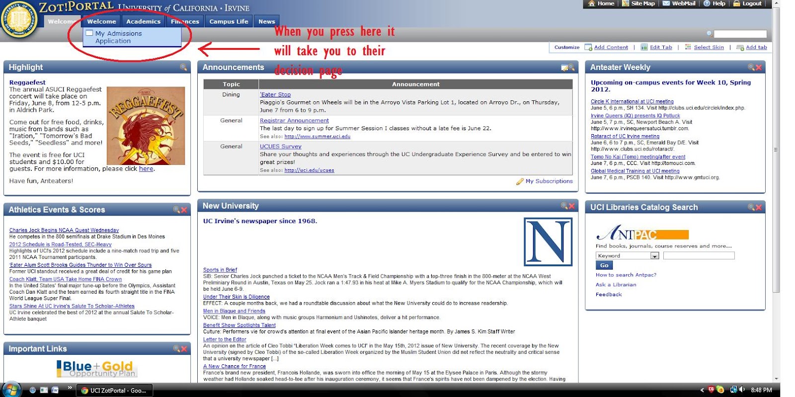 Admission application uci