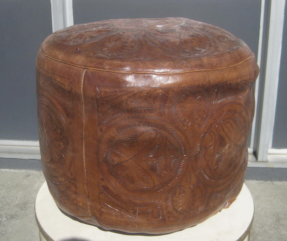 UHURU FURNITURE & COLLECTIBLES SOLD Embossed Leather Ottoman 40