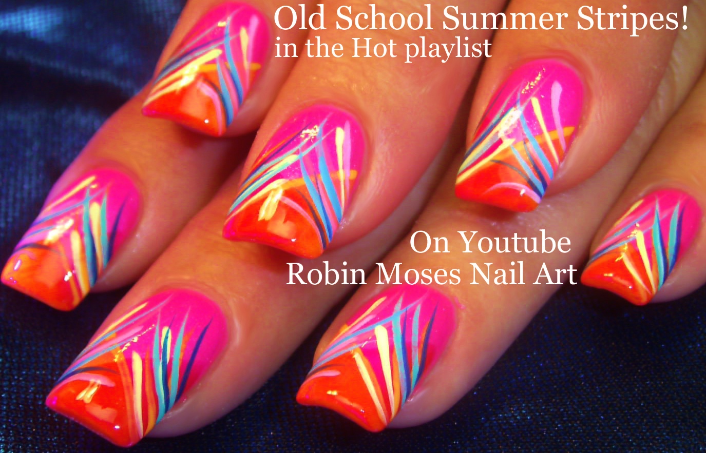 summer striped nail art video