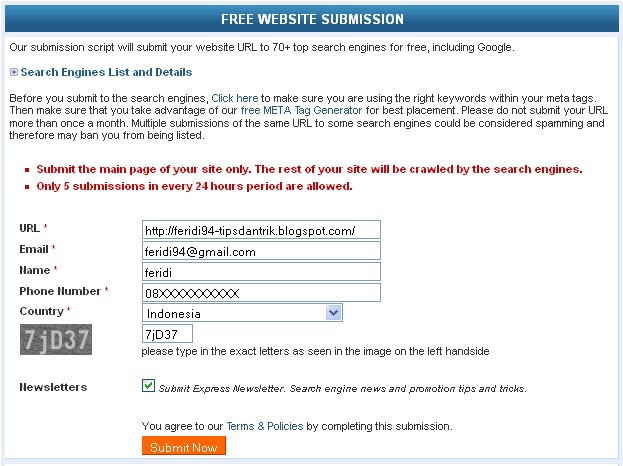 Daftarkan Alamat Situs Anda Di 70 Mesin Pencari Dalam 1 Langkah