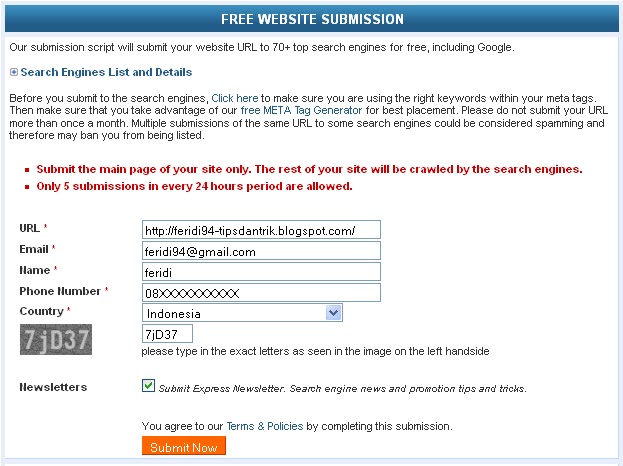 Daftarkan Alamat Situs Anda Di 70 Mesin Pencari Dalam 1 Langkah 
