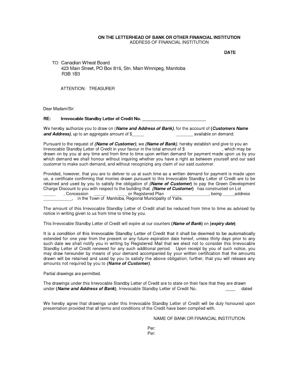 Red Clause Letter Of Credit Sample Red Clause Letter Of Credit Sample