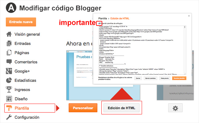 Modificar Plantilla Blogger - Modificar Código