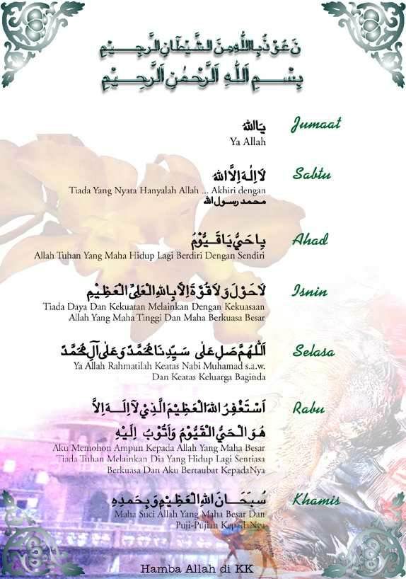 Zikir Harian Isnin Hingga Ahad Amalan Ajib Argan Oil Hq