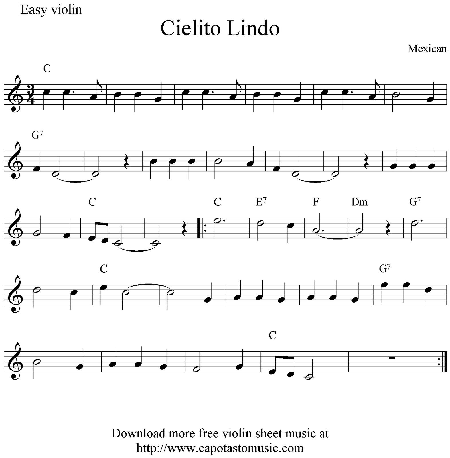 cielito lindo easy free violin sheet music notes cielito lindo piano sheet music