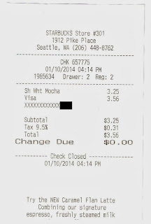 receipt from the first Starbucks