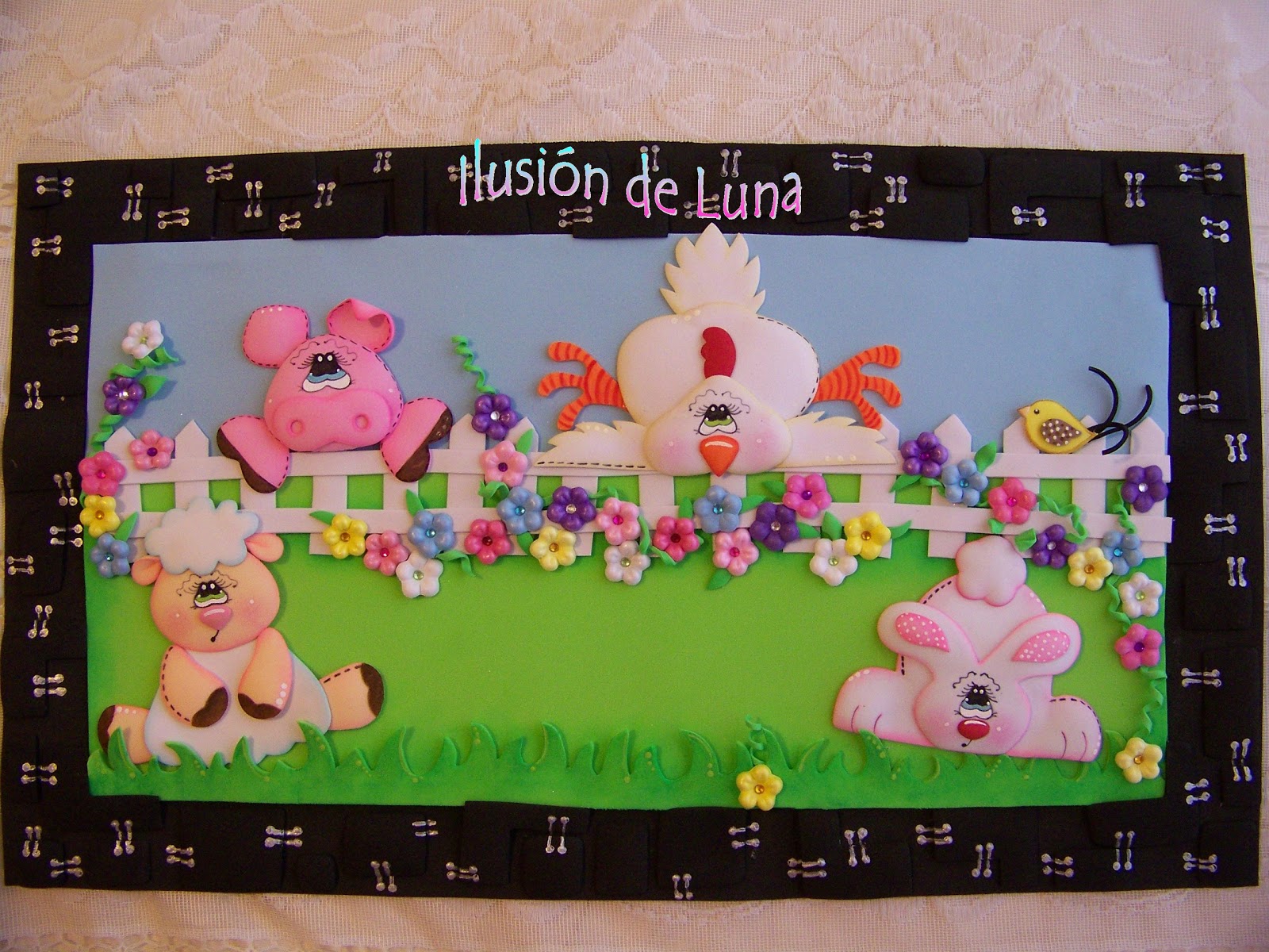 Detalles Ilusión de Luna: Cuadro de animales de granja en foamy o goma eva