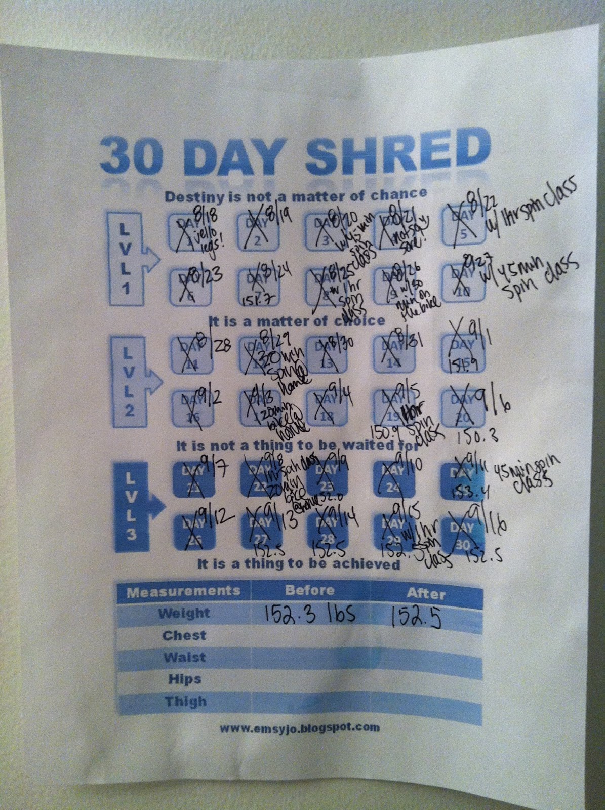 Kittykatkards 30 Day Shred Done