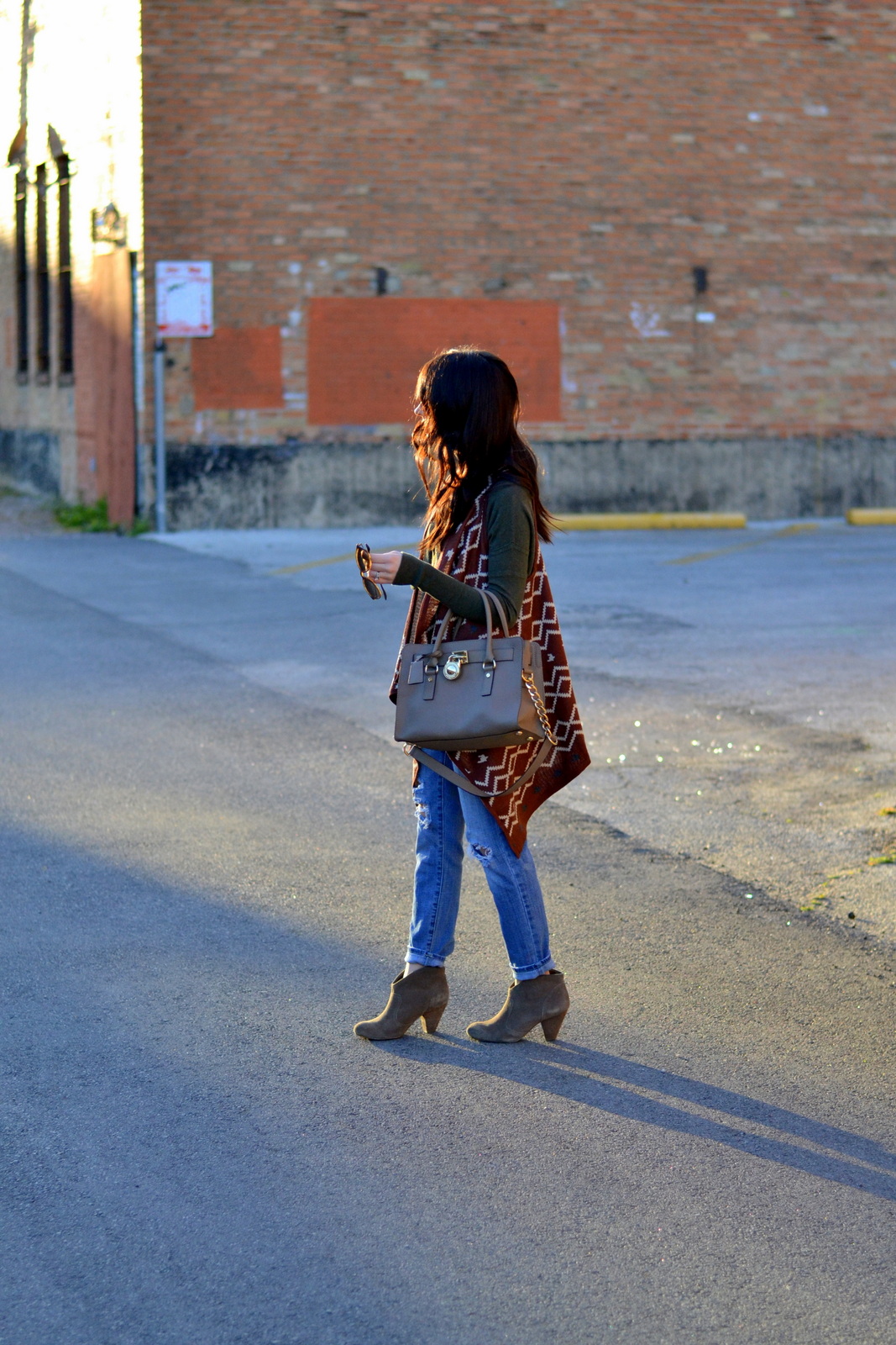 Boho Vest, Suede Booties and Ripped denim 